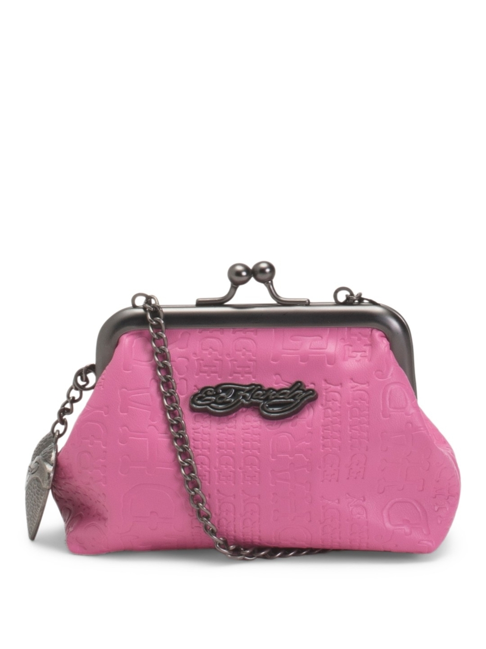 Ed Hardy Hot Pink Embossed Kiss-Lock Chain Clutch